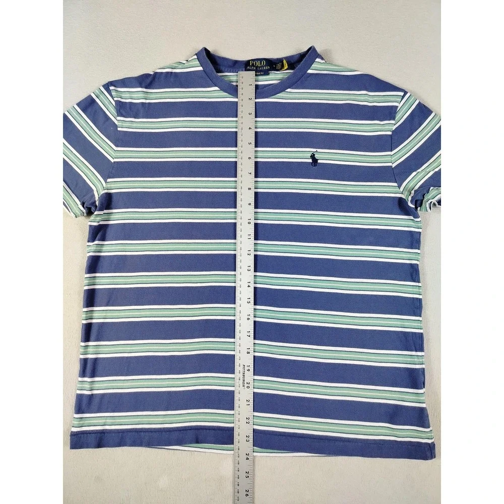 Polo Ralph Lauren Shirt Mens Medium Blue Striped Classic Fit Logo Tee Preppy